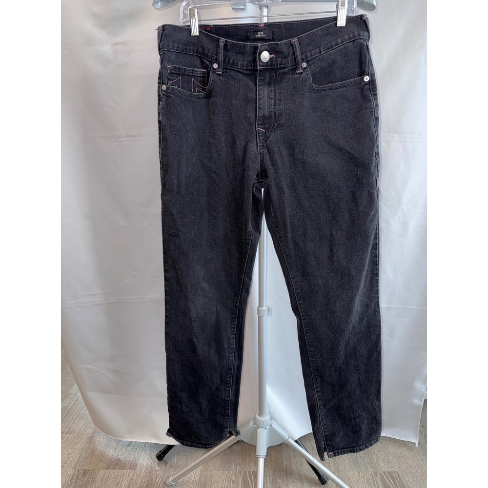 True Religion Geno Relaxed Slim Jeans Black Pink Stitching 33 Mens
